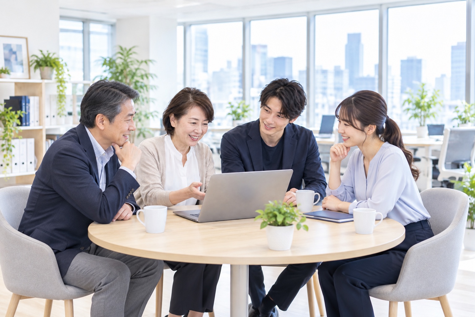経営者と支援担当者が相談している様子