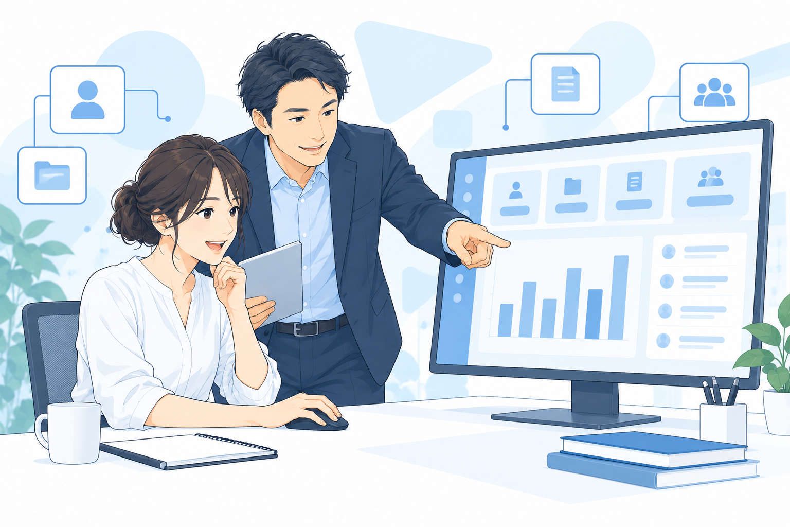 営業ダッシュボードの利用場面を表すイラスト