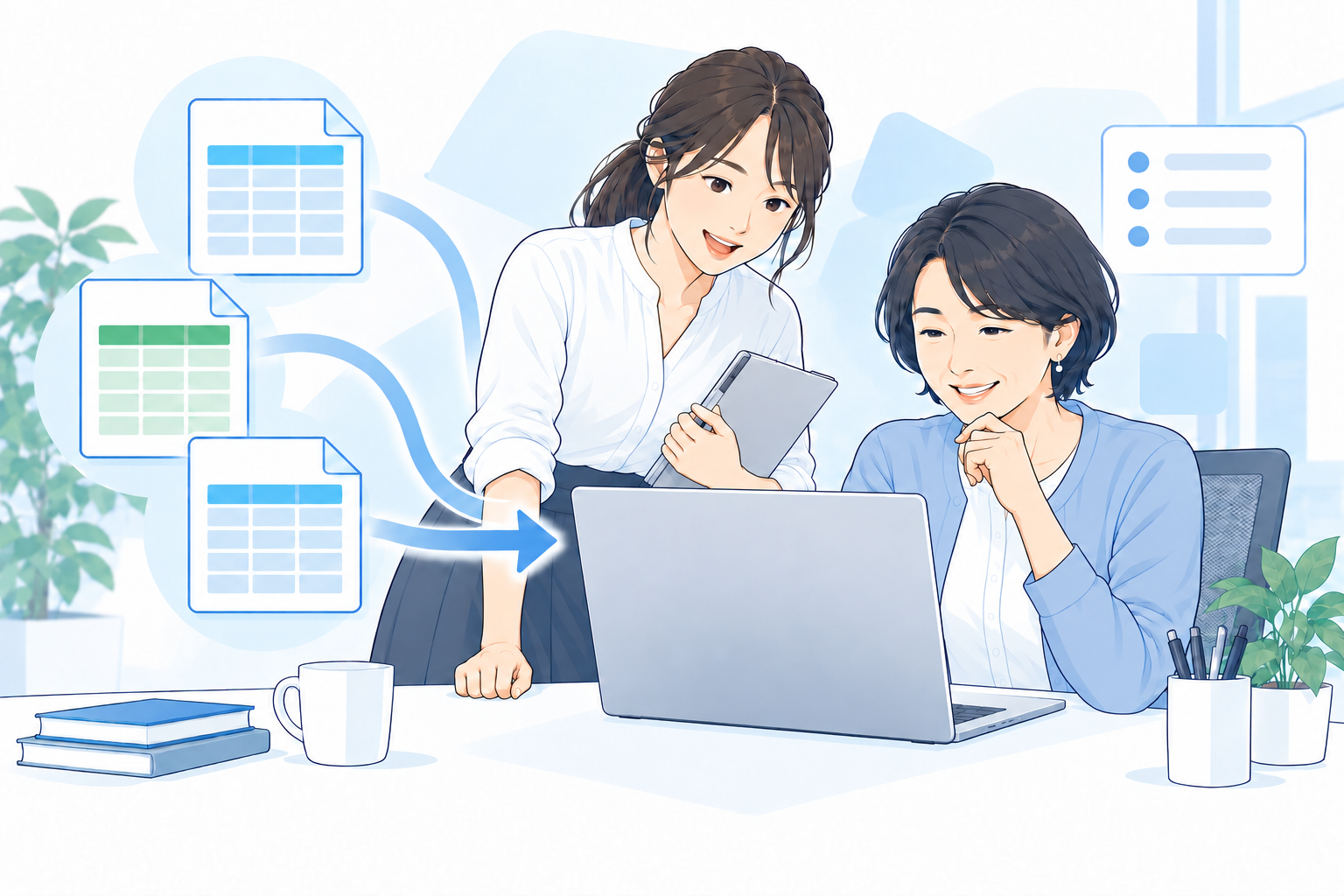 Excel集計の自動化の利用場面を表すイラスト