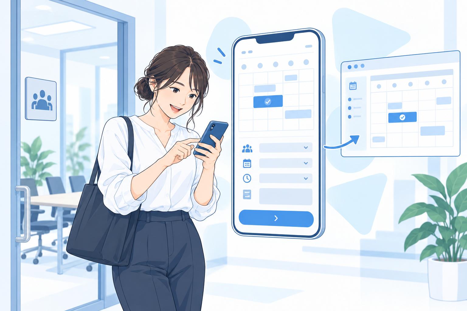 予約・申請アプリの利用場面を表すイラスト