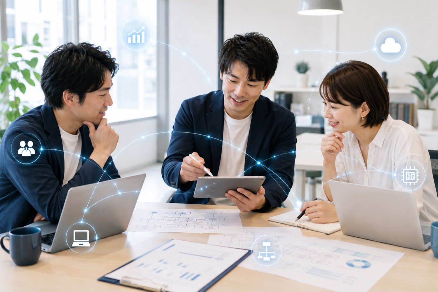 チームで仕事の流れを設計している様子