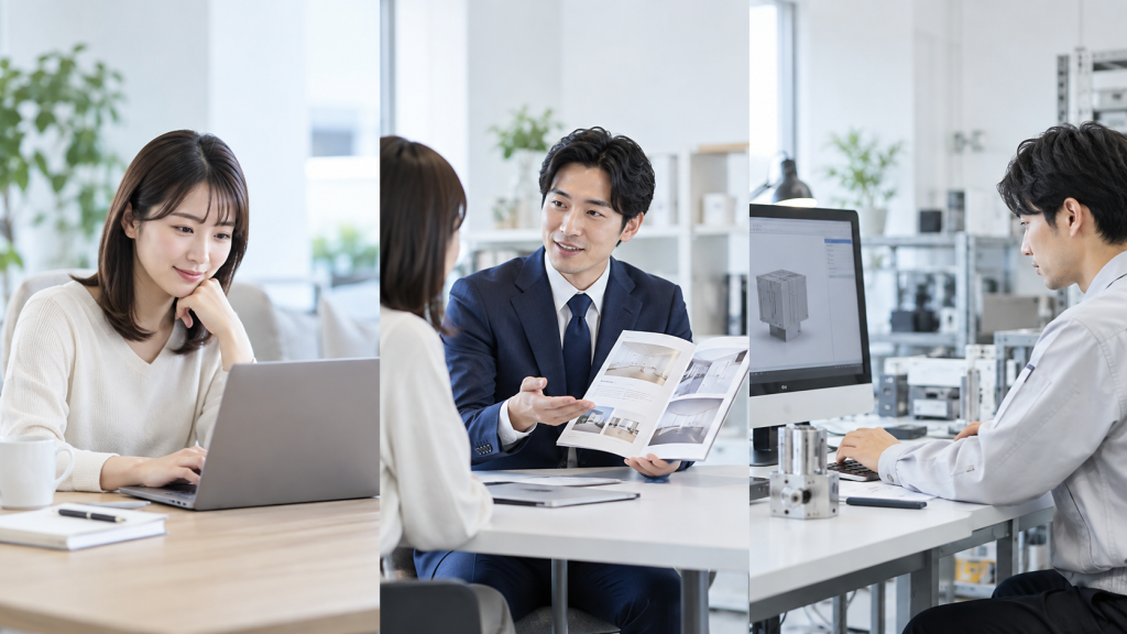ホームページ制作会社との違いは？AYlabがWebだけを提案しない理由を説明するために生成した、明るい架空の写真風画像