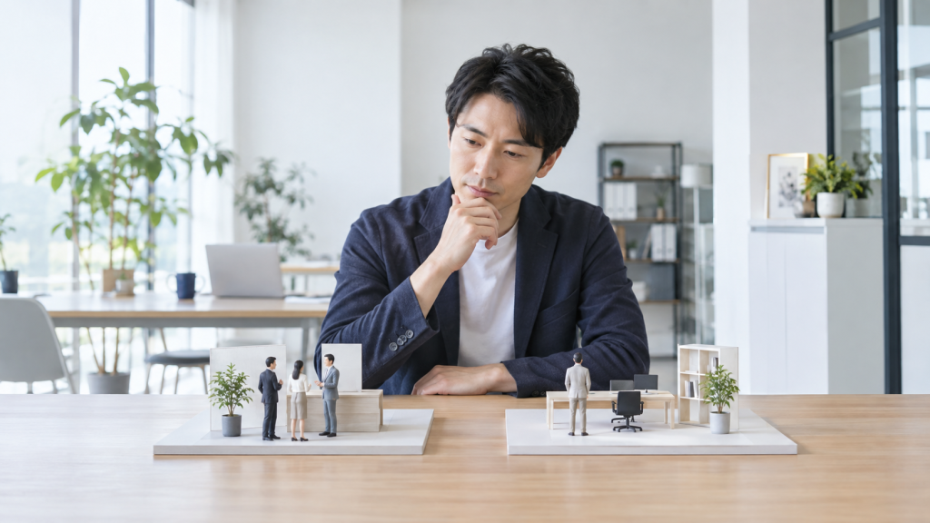 小さな会社にシステム会社は必要？外部IT担当という選択肢を説明するために生成した、明るい架空の写真風画像